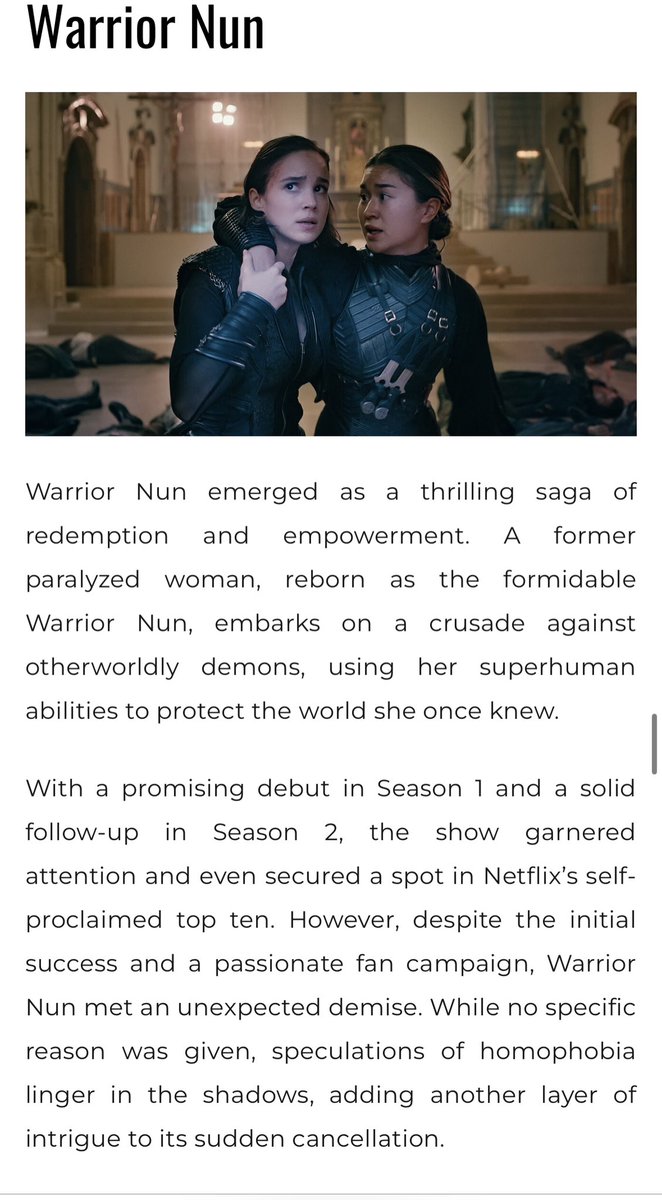 AgnesSzabttr7's tweet photo. 15 Shows Netflix Had No Business Cancelling!

#SaveWarriorNun #WarriorNun 

Source https://t.co/x56ay51bTl https://t.co/HsFC80cdT7