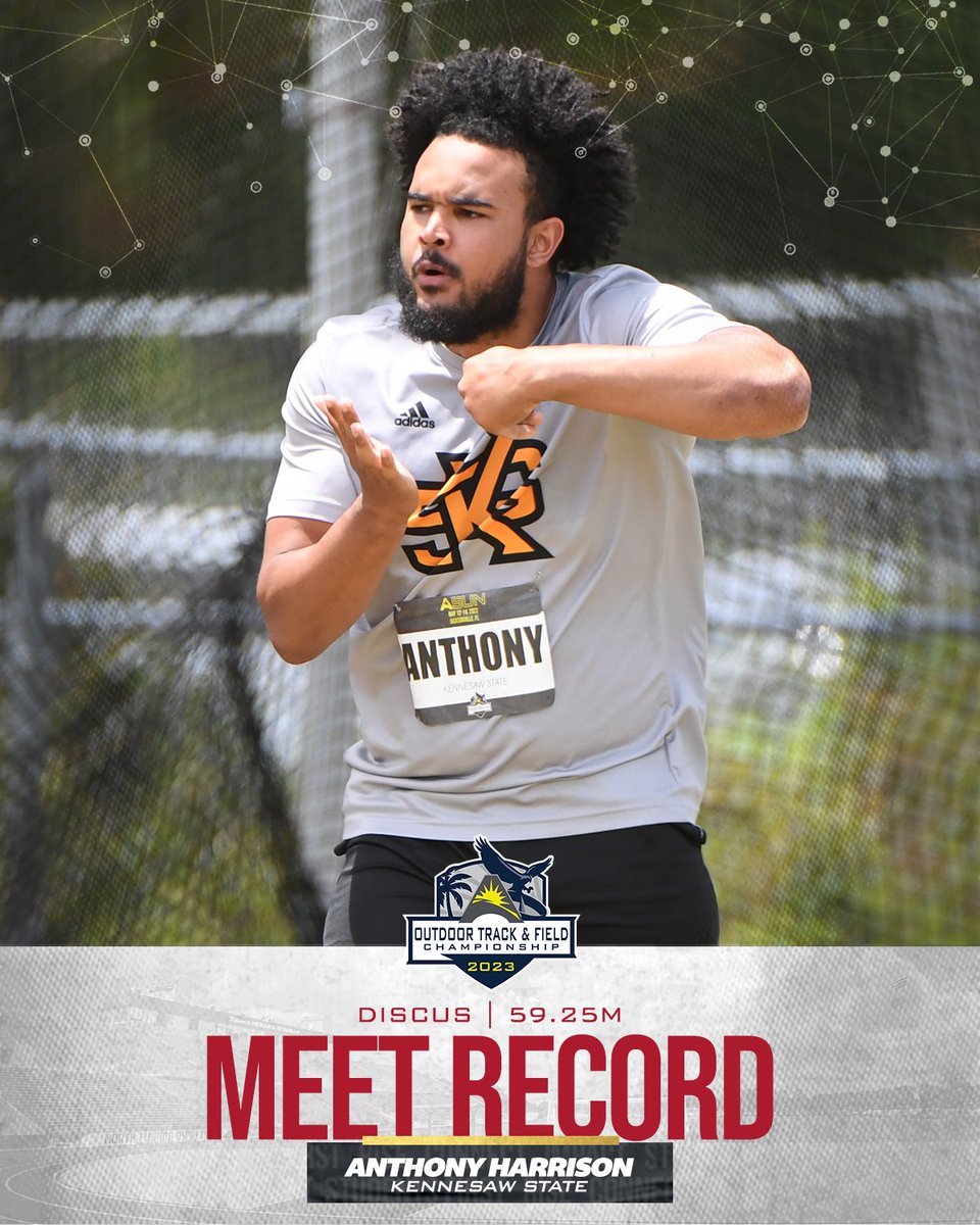 MEET RECORD 🚨

Congratulations to <a href="/KSUTrackFieldXC/">Kennesaw State TFXC</a>'s Anthony Harrison on setting a new Men's Outdoor #ASUNTF Championship record in the Discus with his mark of 59.25m! 💯👏

#ASUNBuilt | @ASUNXCTF | #HootyHoo