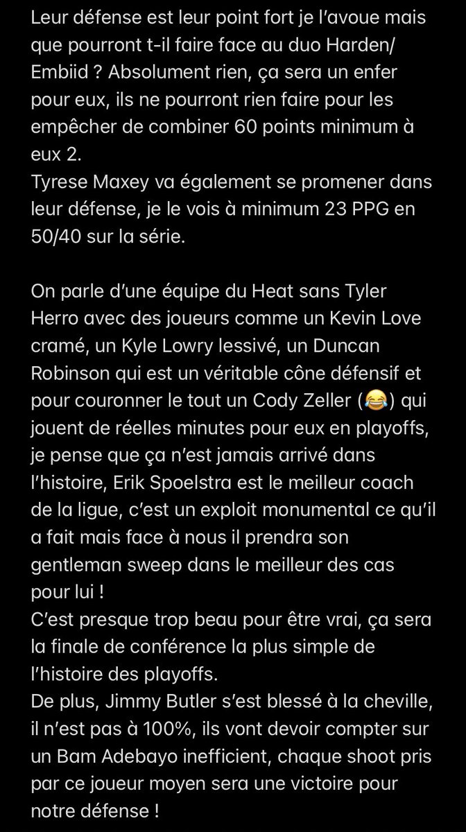 JHardenFR2's tweet photo. 🚨🏀Je suis tellement confiant pour le game 7 de demain face aux Celtics que j’ai déjà terminé mon analyse complète de la série face à l’infâme Heat !  

Vous ne pourrez pas dire que je n’avais pas prévenu. 

On en reparle. 

Froidement. https://t.co/2hyhuonOhn