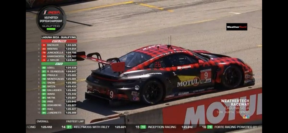 That’s POLE for @pfaffmotorsport @MotulUSA in the #PlaidPorsche! Hell of a drive by @klausbachler