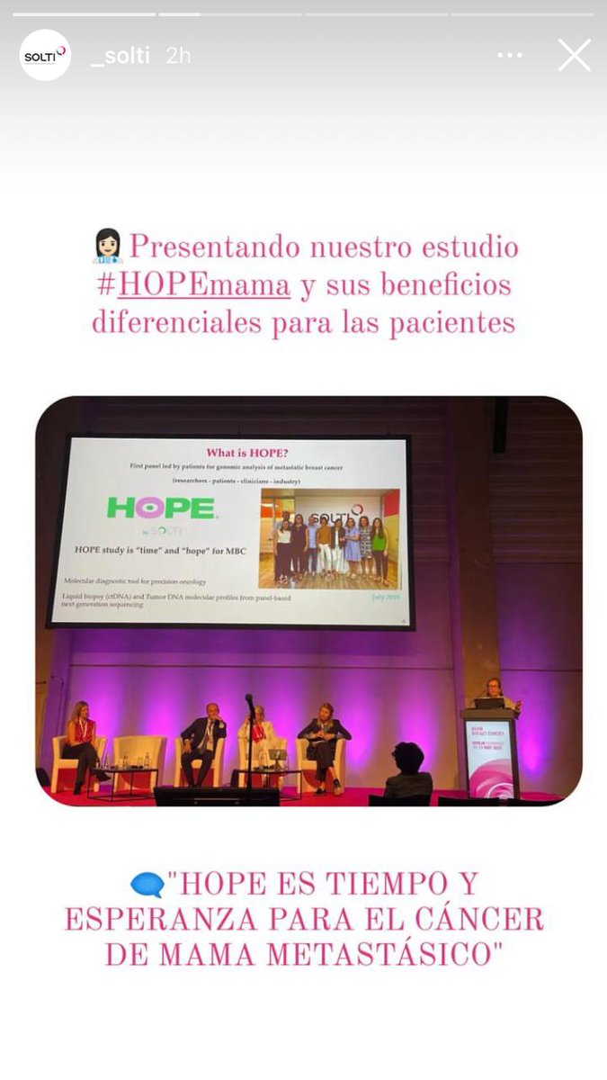 Presentacion  Estudio HOPE para CMm en ESMO23 
Importante contar con los pacientes en el diseño y desarrollo de los ensayos clínicos
Gracias @rolmosbv por ser la cara de las mujeres con CMm en ESMO23, 
a SOLTI y  a los investigadores que han participado.