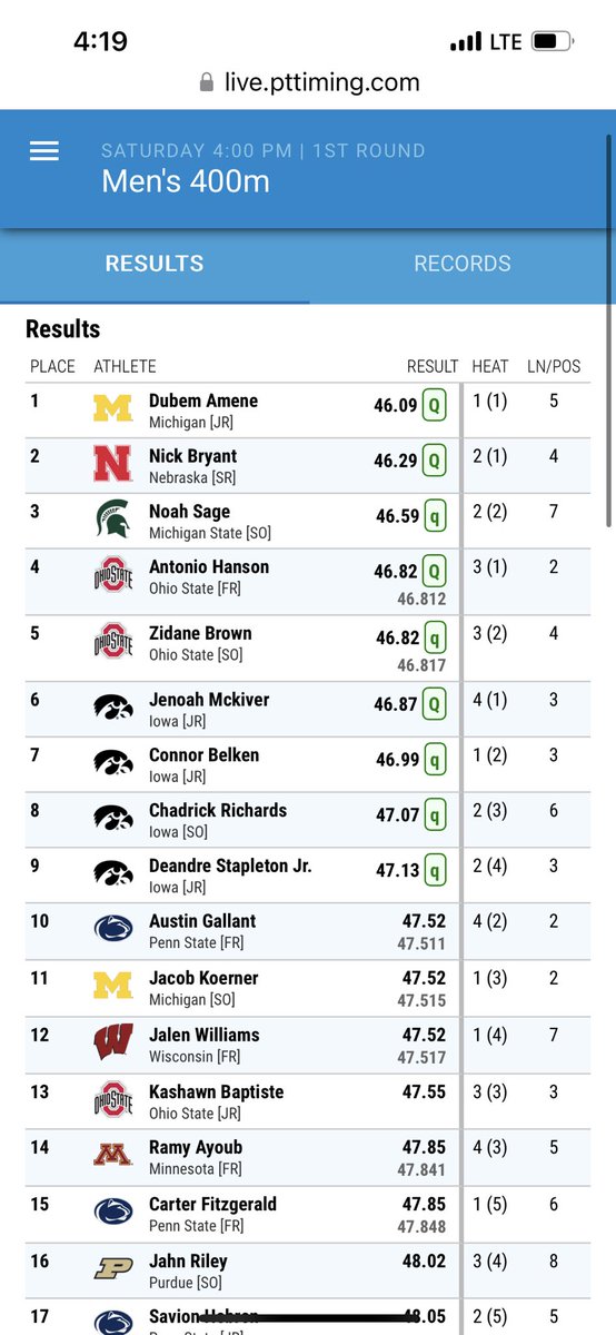 TerryBelken's tweet photo. New PR and on to finals at Big 10 conference meet. https://t.co/cZZoRGUBqe