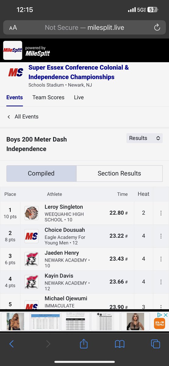 lsingleton_14's tweet image. A Great Track Meet Today I Placed First in all Races and Broke the Meet’s Record #HardWorkPays @WHSCoachFost @thvchosen1 @CoachLuckLBU @WeequahicHSFB