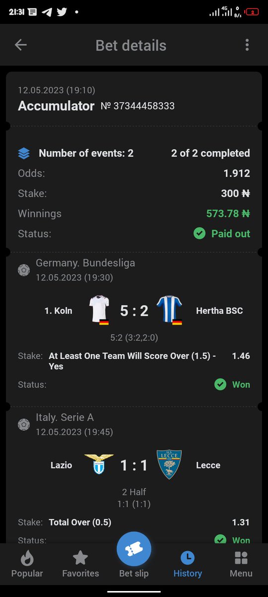 DAN1214I's tweet photo. @FM_PREDICTIONS @bossolamilekan1 @sportingking365 Thanks so much boss ♥️ https://t.co/w2QuHs8pqb