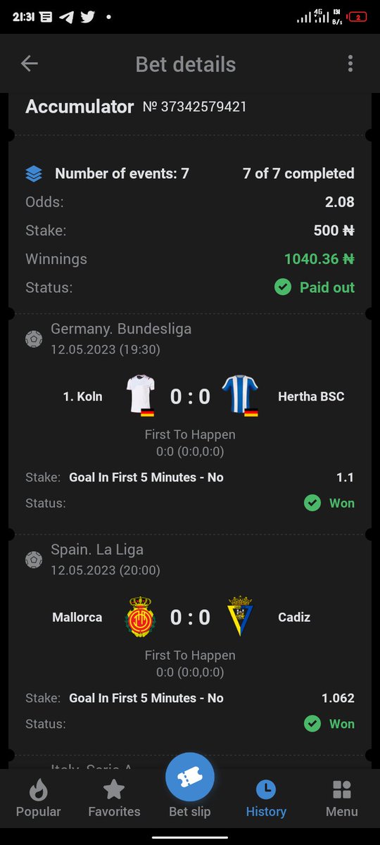 DAN1214I's tweet photo. @FM_PREDICTIONS @bossolamilekan1 @sportingking365 Thanks so much boss ♥️ https://t.co/w2QuHs8pqb