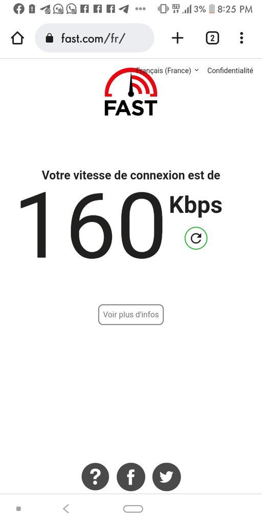 LandryAgrey's tweet photo. Il est presqu'impossible d'atteindre 1 mbps.
Svp ne restez pas dans vos bureaux à nous dicter des paramètres Internet qui sont déjà dans nos téléphones et qui ne résolvent pas la situation. Venez vous même constatez sur le terrain. Nous sommes fatigués de cette latence d'internet https://t.co/WTGaCLfxJy