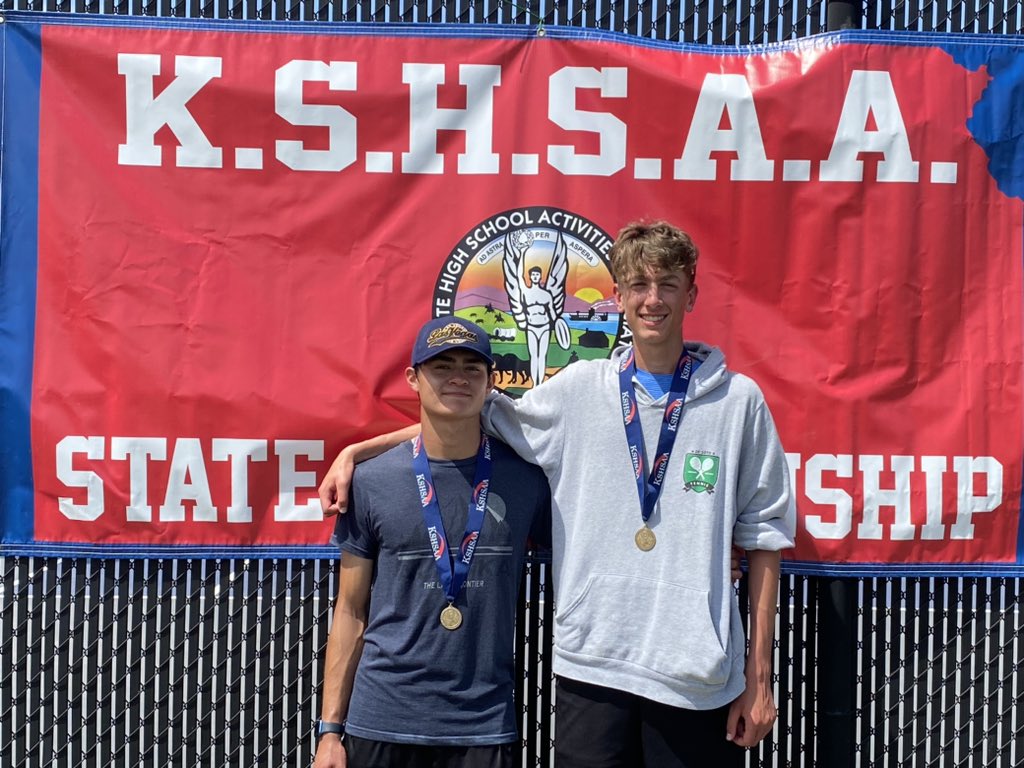 DeSotoTennis's tweet photo. Another long day at State tennis and it was great to be playing day 2. Worn out and cramping at the end, Colton/Cael finish as medalists in 12th place. #hardware #nomobility #longdrivehome https://t.co/wIIVQJ8ops