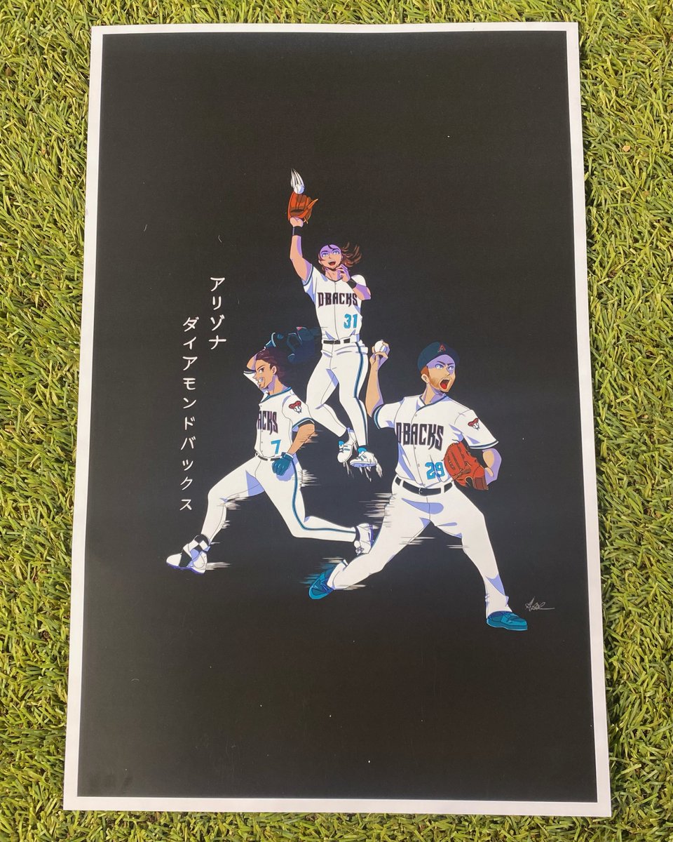 Dbacks's tweet image. In celebration of our Anime Player Tee giveaway tonight, @corbin_carroll &amp;amp; @Mert_723 each signed a few prints of the design.

RETWEET for your chance to win one!
