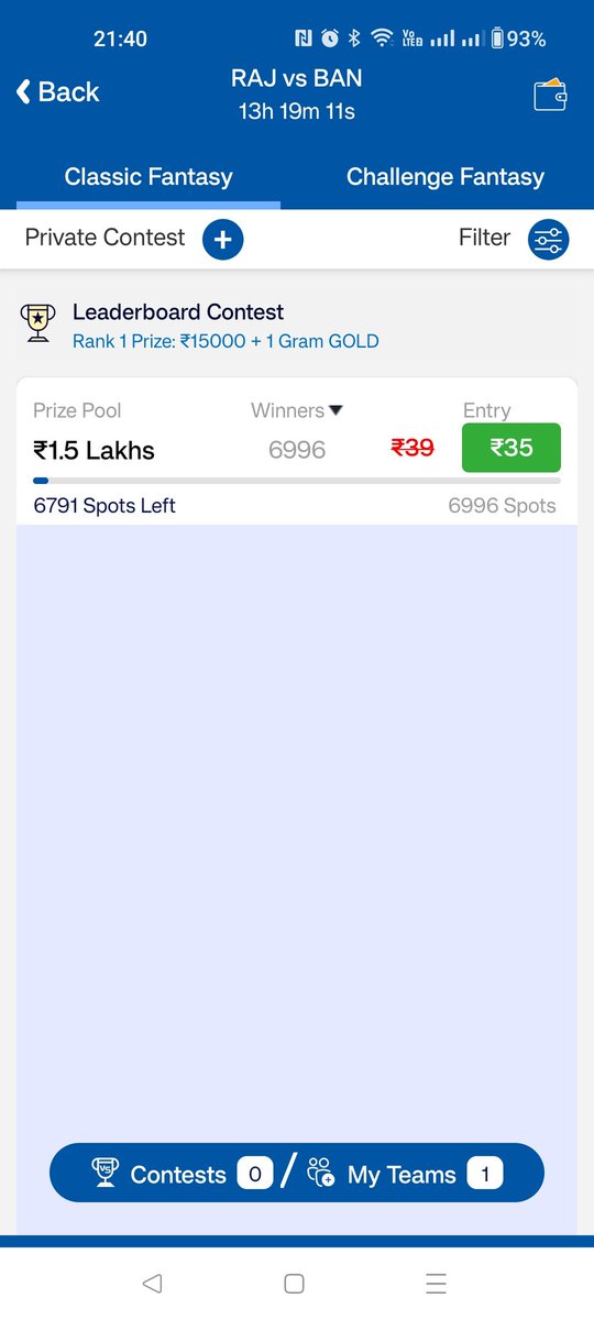 Amitmohan1786's tweet photo. @fan2_play @mayankglt I  am not able to view the contest for tomorrow IPL matches for both RCB Vs RR and CSK Vs KKR . Can you please check and resolve. https://t.co/GhOJCAMLaa