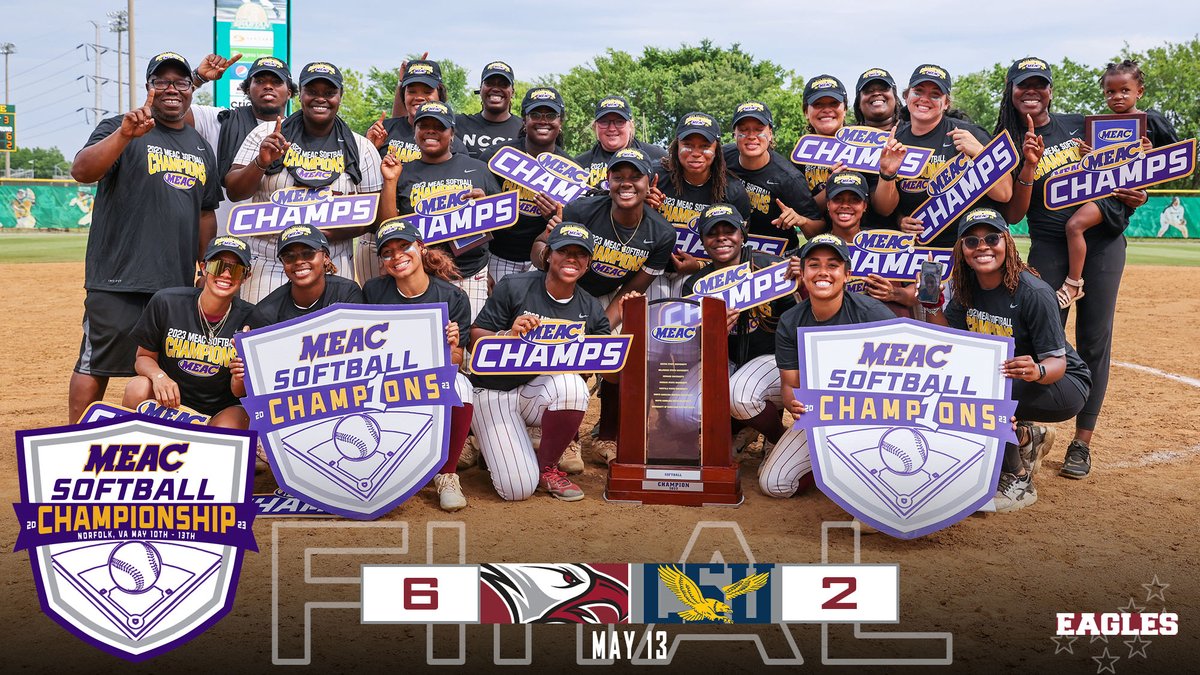 NCCUAthletics's tweet photo. EAGLES WIN! The NCCU softball team secured its first-ever MEAC Softball Championship title with a 6-2 win against Coppin State on Saturday and the Eagles will advance to the NCAA tournament for the first time. #EaglePride https://t.co/an6pHVwZ4a