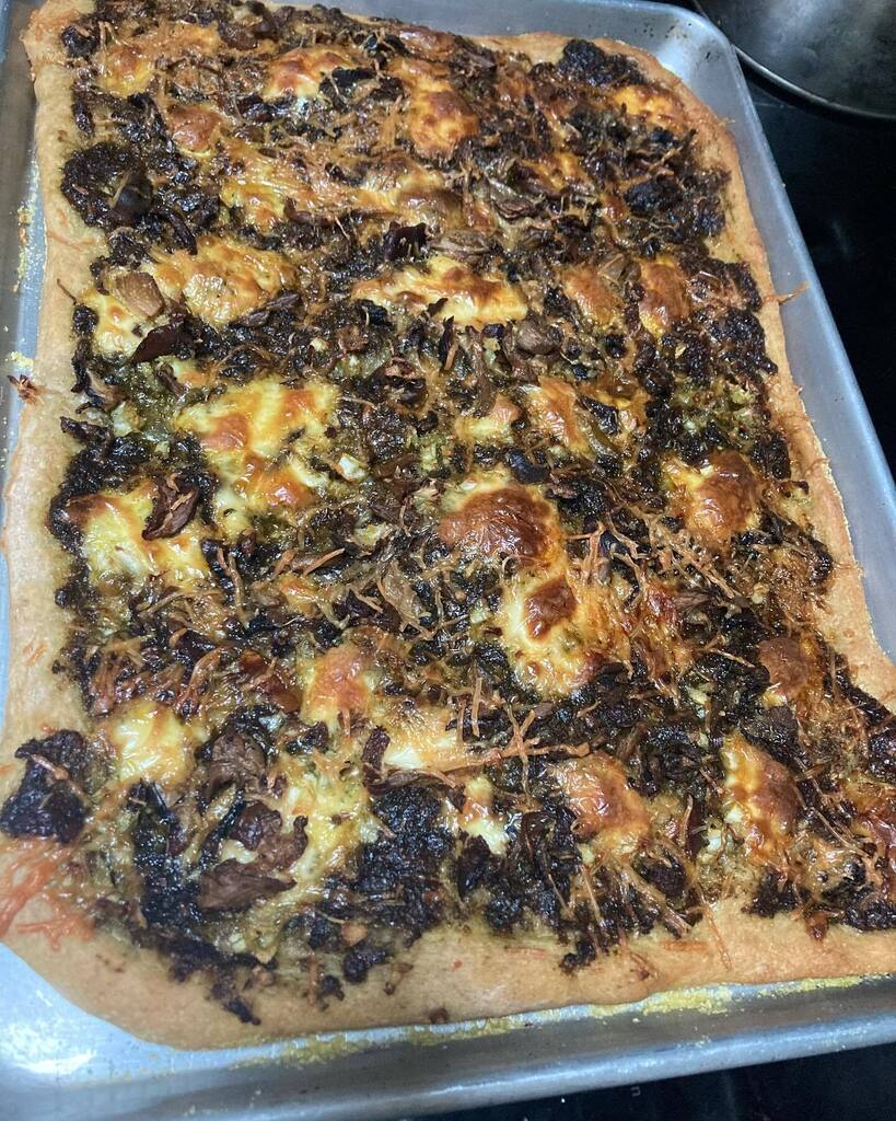 Our pizza with home grown mushrooms!
