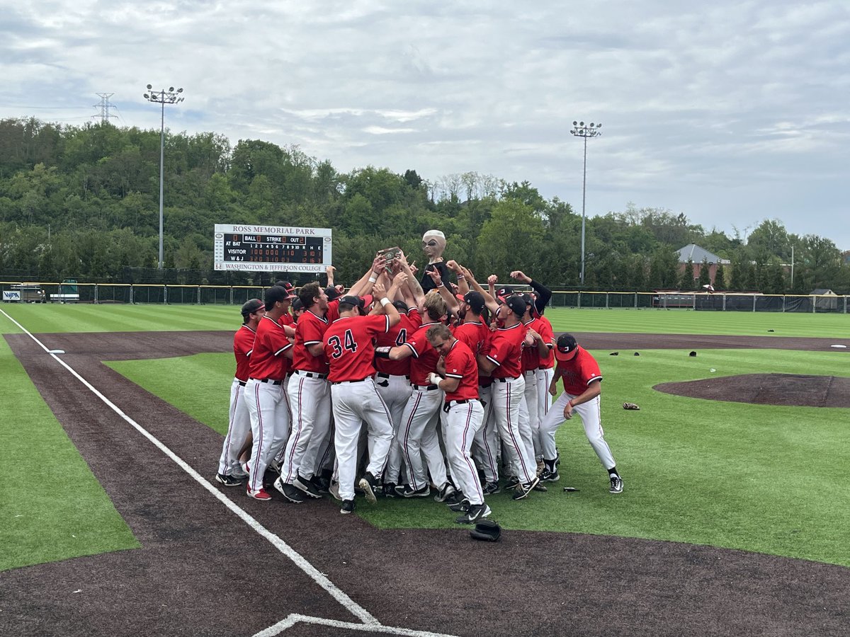PAC_Athletics's tweet photo. Trophy presentation from Commissioner Joe Onderko and celebratory photos of the PAC Baseball Champion ⁦@wjathletics⁩!
#d3baseball #pacbaseball https://t.co/8NUhQ7SaQ2