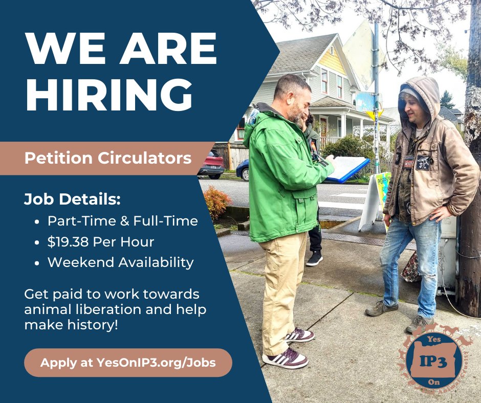New job openings are available in Portland, Eugene, Corvallis, and Bend. Apply to join our historic campaign to end animal cruelty.
