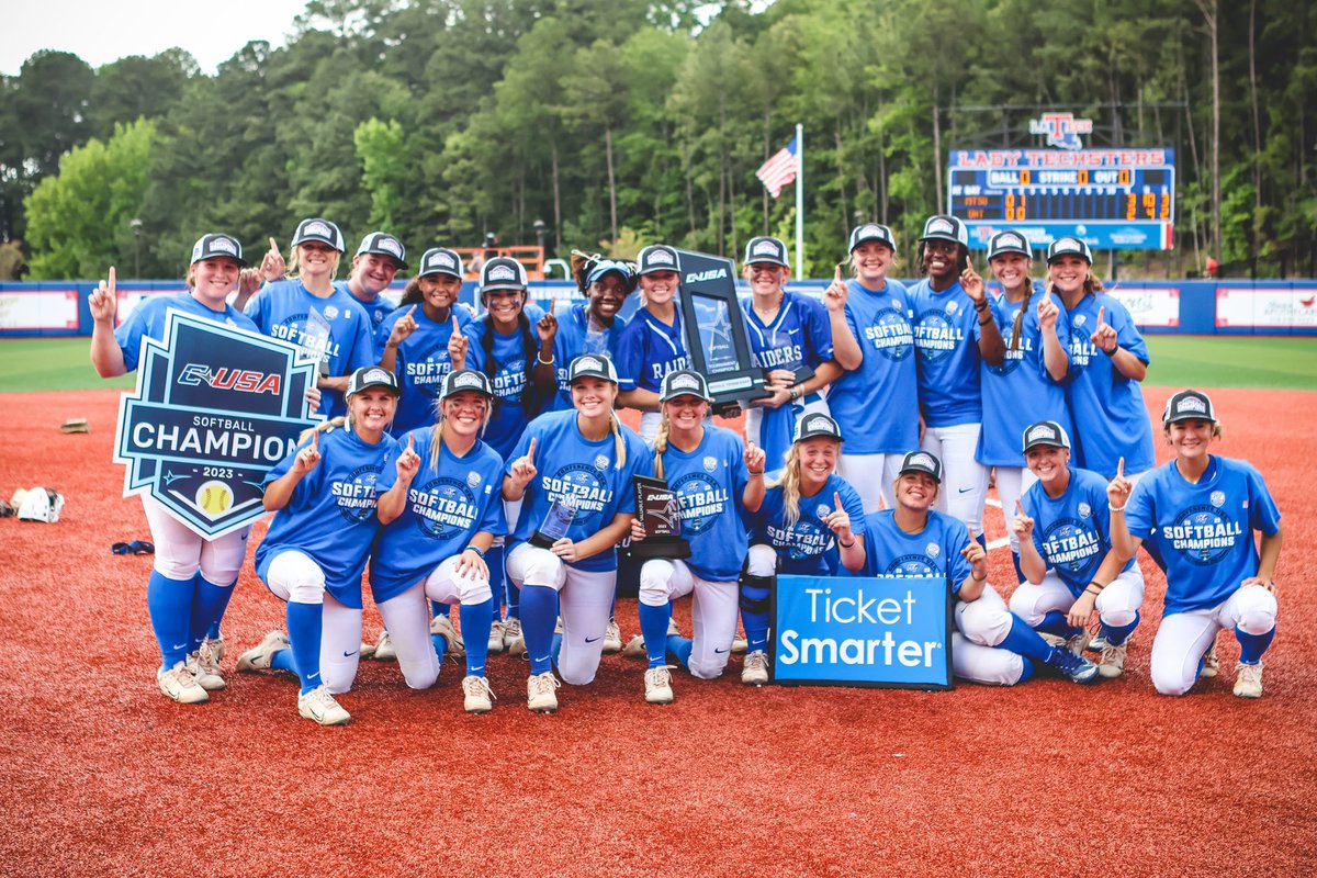 ConferenceUSA's tweet photo. The Blue Raiders win the 2023 C-USA Softball Championship and punch their ticket to the NCAA Tournament 👊🎟️

@MT_Softball x @NCAASoftball 

#CUSASB 🥎 https://t.co/zP7Cq6Lg5A