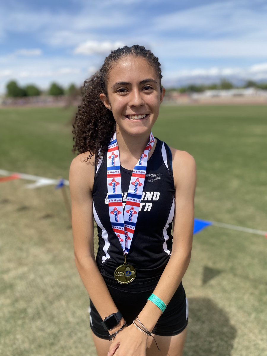 Carysa Marquez of Volcano Vista High School is the Class 5A 3200m Run Champion at the Western Sky Community Care State Track and Field State Championships