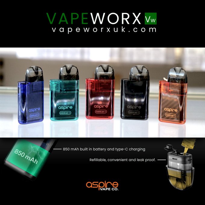 he Aspire Minican + at vapeworxuk.com vapeworxuk.com/aspire-minican…… With it's 850mAh battery, portability and competitive price, the Aspire 'Minican Plus Pod Kit' is a great budget friendly option for new and experienced users.  The Aspire Minican Plus The Aspire Minican +