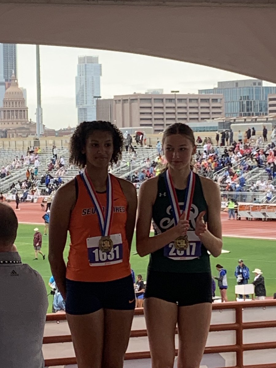From call up to podium! Freshman Madison Carlton completed here first season in Varsity Track with a tie for 3rd place in the high jump with a 5’6” effort. Great season Madison!