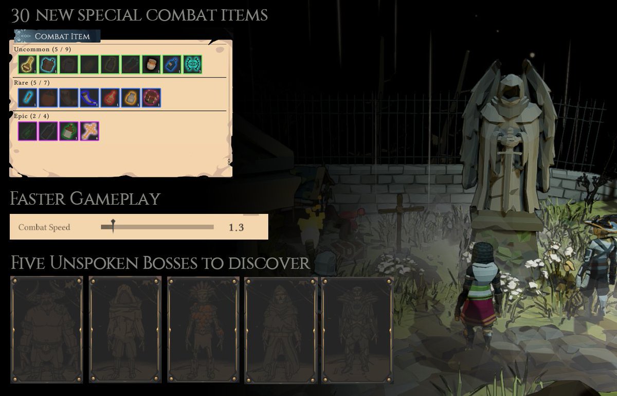 More game, less slog!
Deeper builds &amp; combat!
More decisions that matter!
Ability-system overhaul: cooldowns!
New entire item type; combat items!
New encounter type: Rare champion bosses!
Progression log over multiple runs
A ton of polish, improvements, and bug fixes.
#indiedev