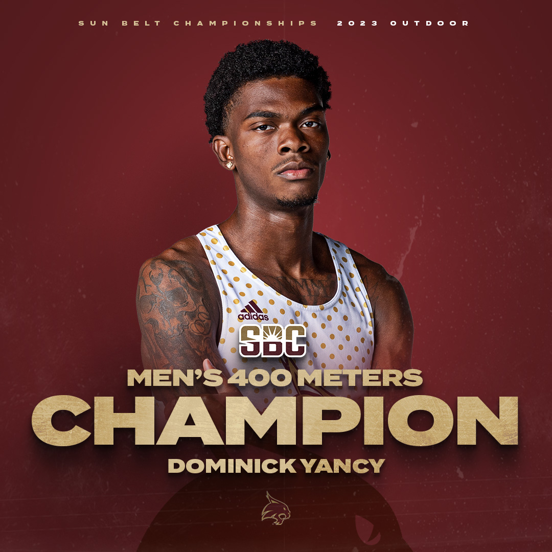 Conference Champion 🥇

Dominick Yancy ran 45.79 in the #SunBeltTF men's 400 to win the conference title in the event for the 2nd year in a row

The 45.79 was a facility record

#EatEmUp