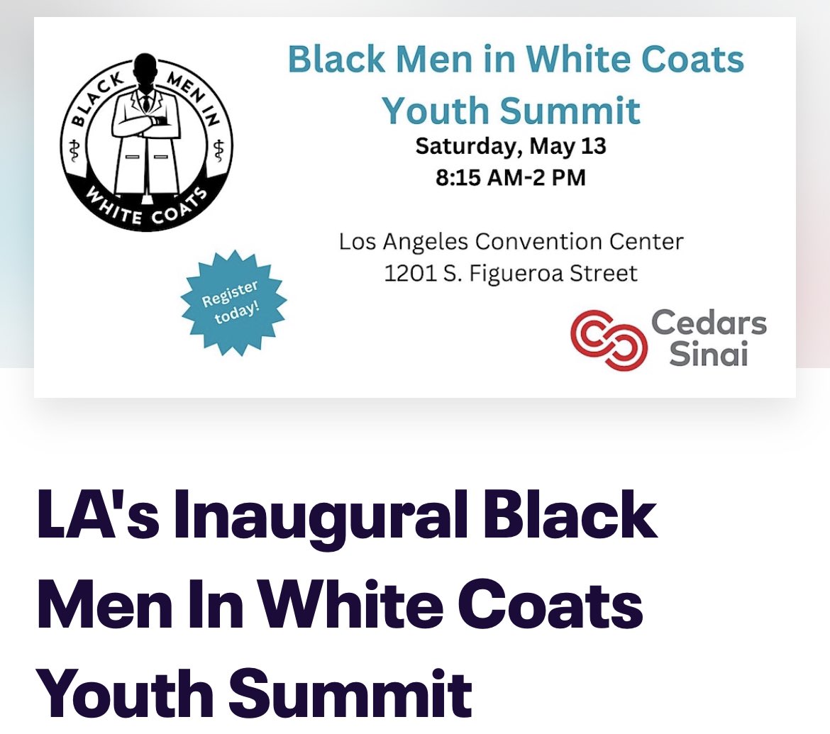 Grateful to be able to give a little back today as a participant and panelist at LA’s inaugural Black Men in White Coats Youth Summit… incredible getting to interact with the next generation of scientists and doctors! The future is bright AND diverse! #BlackMenInWhiteCoats