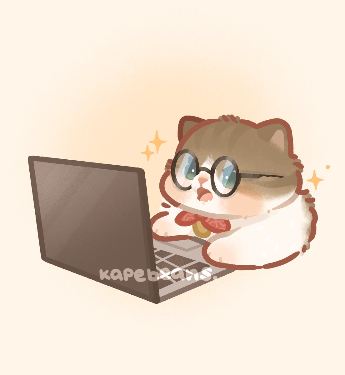 no humans computer sparkle glasses cat laptop open mouth  illustration images