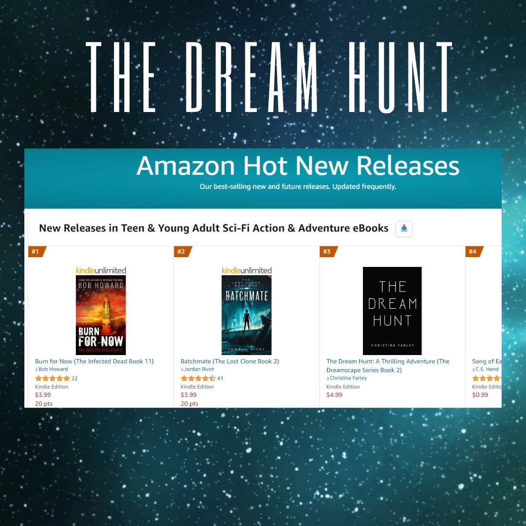 I was thrilled to discover that THE DREAM HUNT is #3 in Amazon's Hot New Releases for Teen Sci-Fi Action and Adventure 7 months before release! Thank you to everyone who has preordered the book!