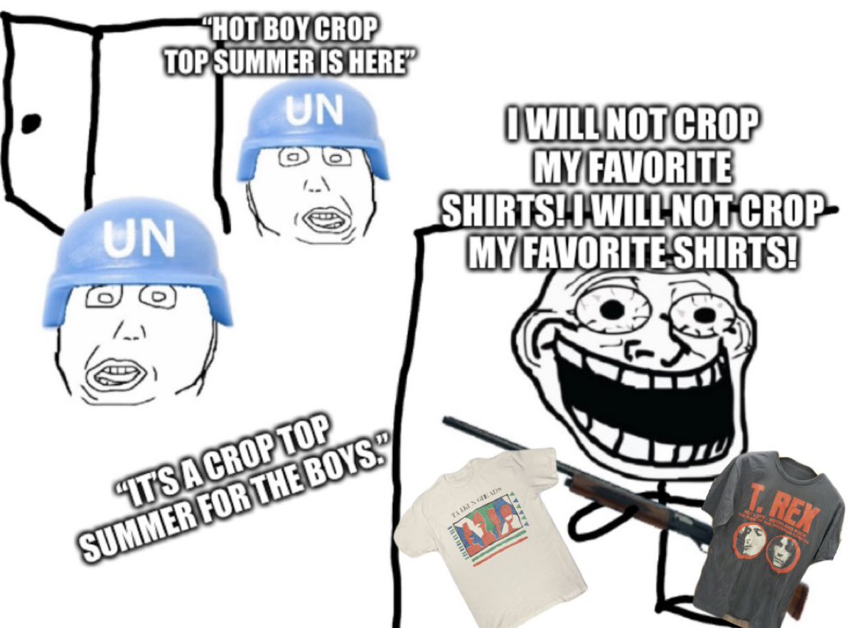 LukeLmns's tweet photo. Don’t fall for it, boys. Stay strong. Crop top summer isn’t real https://t.co/uae0uZnWSb