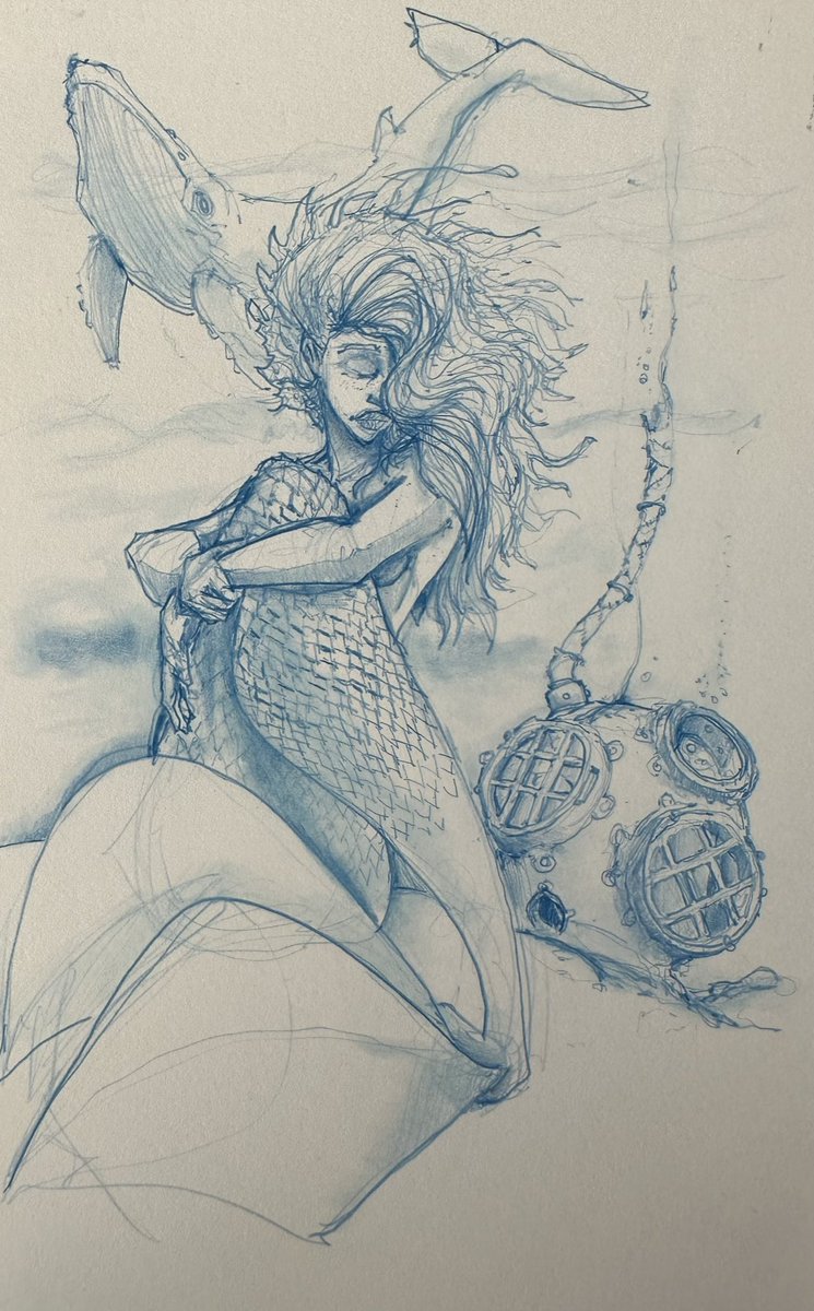 Here’s a #traditional #mermaid #illustration for #mermay 
.
.
.
.
.
#art #drawing #doodlebags #nashville #nashvilleart #characterdesign #nashvilleartist #mermay2023 #underthesea #siren #swimming #pencildrawing #whale #ocean #diverdown #deepseadiving #divershelmet