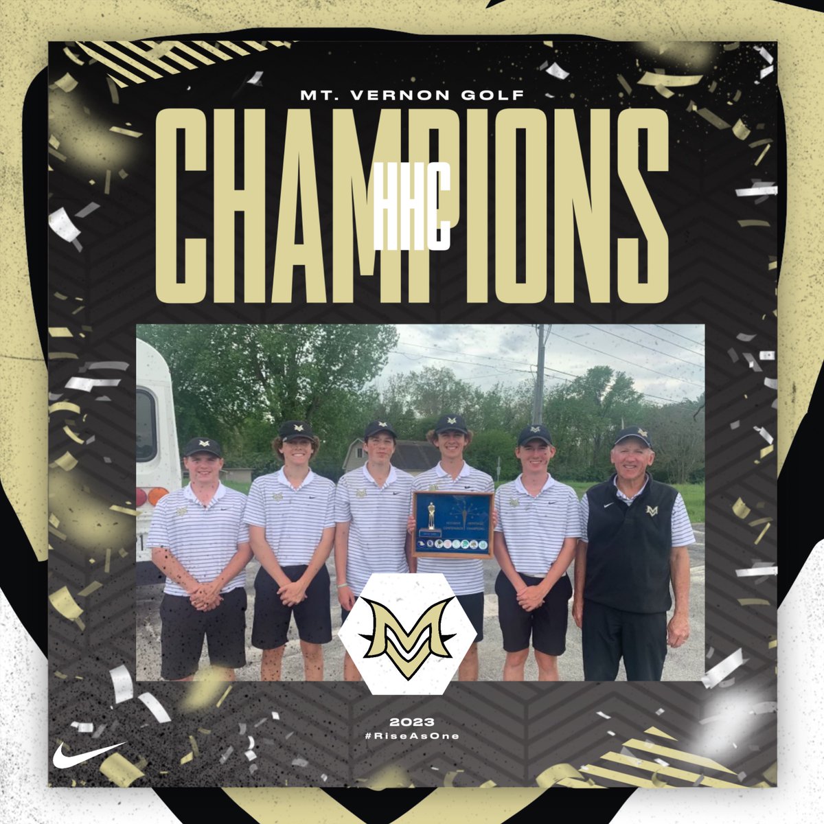 Boys golf are HHC champs! Nils Erkmanis (77), and Brady Pearson (79) earn all-HHC honors.  Aaron Arkenau (80), and Asher Cotton (86) also scored for MV.

#RiseAsOne
