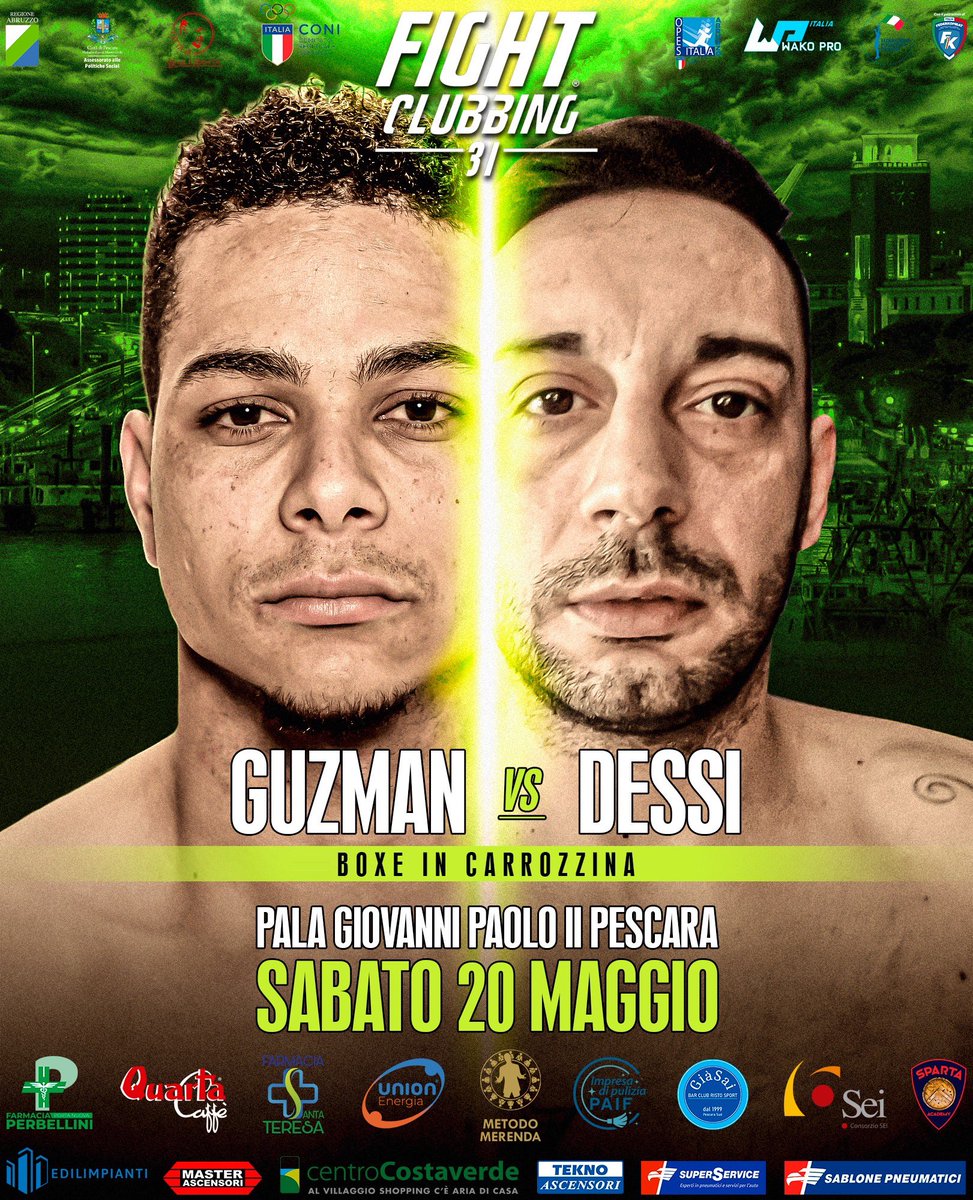 Fight_Clubbing's tweet photo. Per la prima volta a #FightClubbing, sabato 20 maggio sul ring di Pescara saliranno due protagonisti d’eccezione:
Il giovane pugile #YelfryGuzman, rimasto in carrozzina dopo esser stato ferito con tre colpi di pistola mentre era a lavoro, e il più esperto #SimoneDessi, accompagnato all’angolo dal blogger “Pugile da Tastiera”:
35 match da dilettante per Yelfry e prima volta sul ring in carrozzina, contro i 15 incontri di Simone, avvicinatosi alla nobile arte negli ultimi 3 anni. Entrambi accomunati da un’incredibile voglia di riscatto e di dimostrare al mondo che non bisogna mai arrendersi o smettere di inseguire i propri sogni.
Una prima assoluta per il panorama italiano che consentirà ai due atleti di esibirsi in carrozzina in maniera del tutto autonoma ed indipendente, grazie alle carrozzine sportive gentilmente fornite dalla società sportiva paralimpica #AmicacciAbruzzo, Campione d’Italia di basket, in collaborazione con la FPI, con il Comitato Abruzzo e con l’Assessorato alle Politiche Sociali del Comune di Pescara.
Non ci resta che fare il nostro più grande in bocca al lupo a questi due giovani ragazzi e lasciarci contagiare dalla loro straordinaria voglia di vivere! ❤️
L’appuntamento è per sabato 20 maggio 2023 al Pala Giovanni Paolo II di Pescara a partire dalle ore 20.00, e su #Dazn in mondo visione!🧑🏻🦽🥊
🎟️ Biglietti in vendita su https://t.co/FG3CB1lg65!