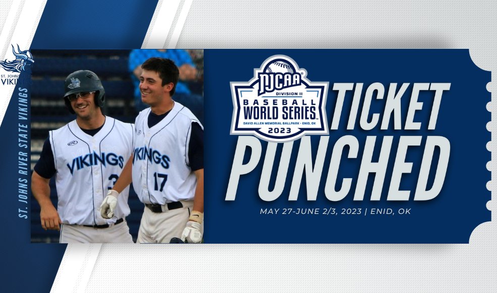The Vikings 👊their 🎟️ to Enid, OK!

St. Johns River State is heading to the 2023 #NJCAABaseball DII World Series after winning the South Atlantic District.

njcaa.org/sports/bsb/202…