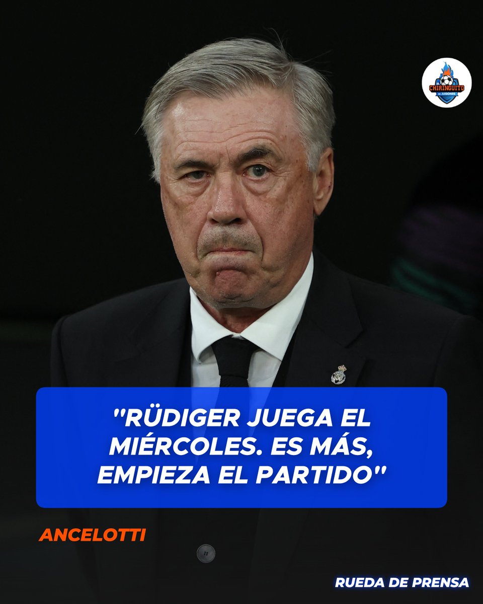 🚨 Rüdiger, titular ante el Manchester City:
 
🎙️ "¿Quieres saber si juega? Sí, juega. Es más, sale de inicio".