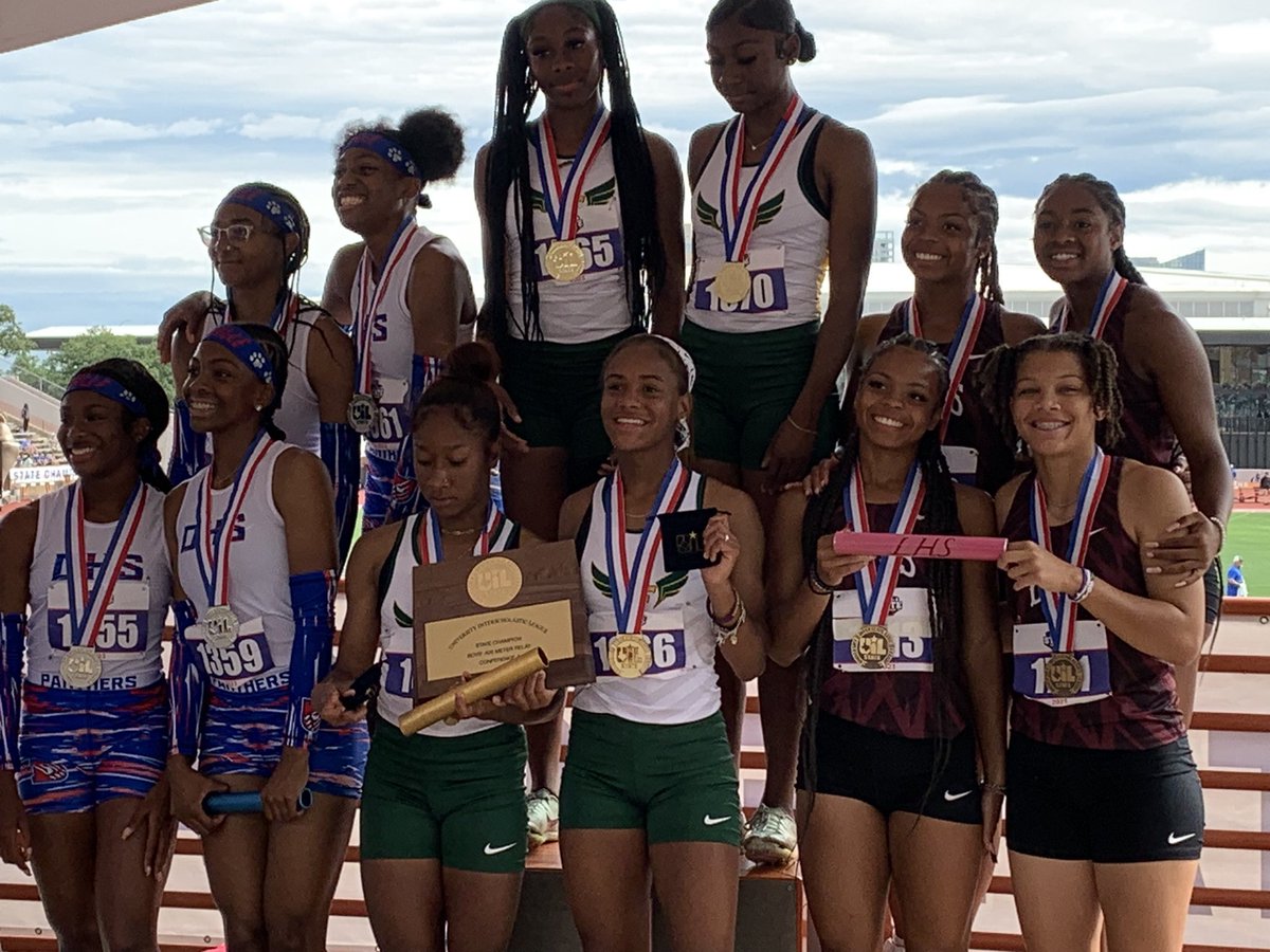 Congratulations to the ladies 4x100 relay for placing 3rd at the 6A State Track Meet and running a new school record of 45.59. @tea_harlin23 @paisliea1 @sydnee_wilson11 @bre_harlin1 @FarmersSoftball @lewisvillestuco @LewisvilleHS
