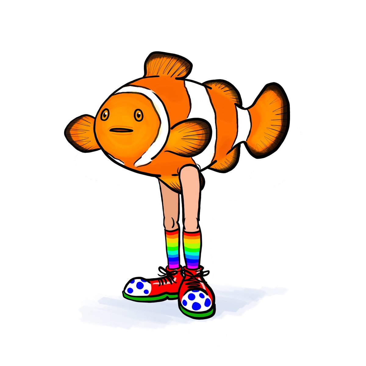KetrinaYim's tweet photo. Alternative Mermay #11: Clownfish with legs (in clown shoes)
#mermay #reversemermaid #fish #fishwithlegs #clownfish #clownshoes #art https://t.co/pj77GHKkzt