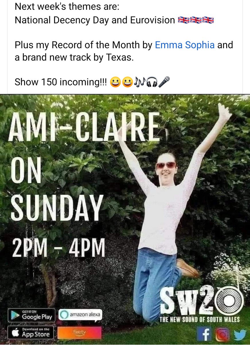 Join me tomorrow on <a href="/SW20Radio/">SW20 Radio 🎶</a> at 2pm. Doing a #Eurovision2023 theme alongside National Decency Day 🎶 Also featuring a new track by <a href="/texastheband/">Texas</a> and my Record of the Month by Emma Sophia.

sw20radio.co.uk