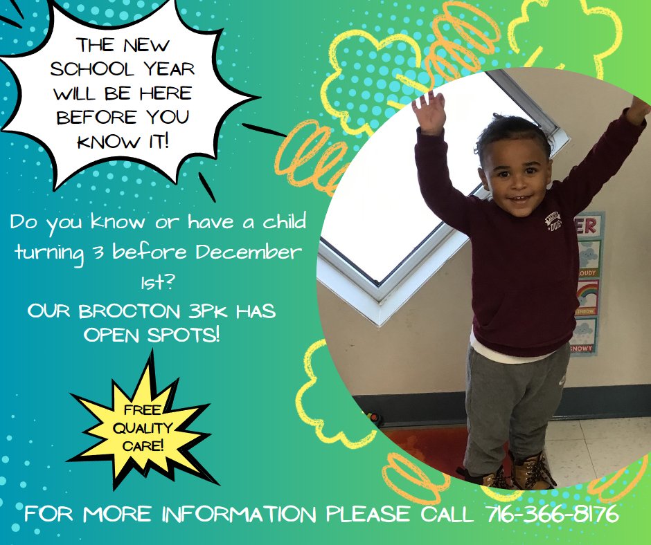 chautopp's tweet image. Did you know Chautauqua Opportunities Inc.&apos;s Head Start program partners with the Brocton School District? We are currently enrolling for the Fall of 2023. Spots are limited!! Sign up today by calling (716) 366-8176!

#GetaHeadStart #EarlyEducation