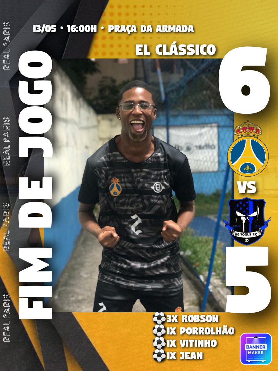 RealParisFC's tweet photo. CLÁSSICO SE VENCE!

Na tarde deste sábado, REAL PARIS e @100toqueFC fizeram uma grande partida de futebol, equipe do REAL começou o jogo perdendo por 1x0, mas depois se acertou e venceu o jogo por 6x5, e agora no Confronto direto está tudo empatado, duas vitórias para casa lado. https://t.co/msleejmqTG