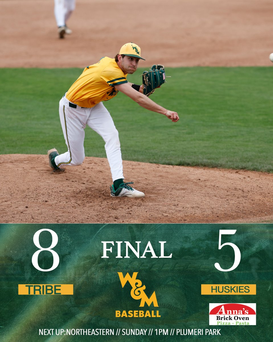 WMTribeBaseball's tweet photo. FINAL| Lovasz SLAMS the door shut and the Tribe takes an 8-5 win. Rubber match with the Huskies tomorrow afternoon. https://t.co/F5bhpBqRO5