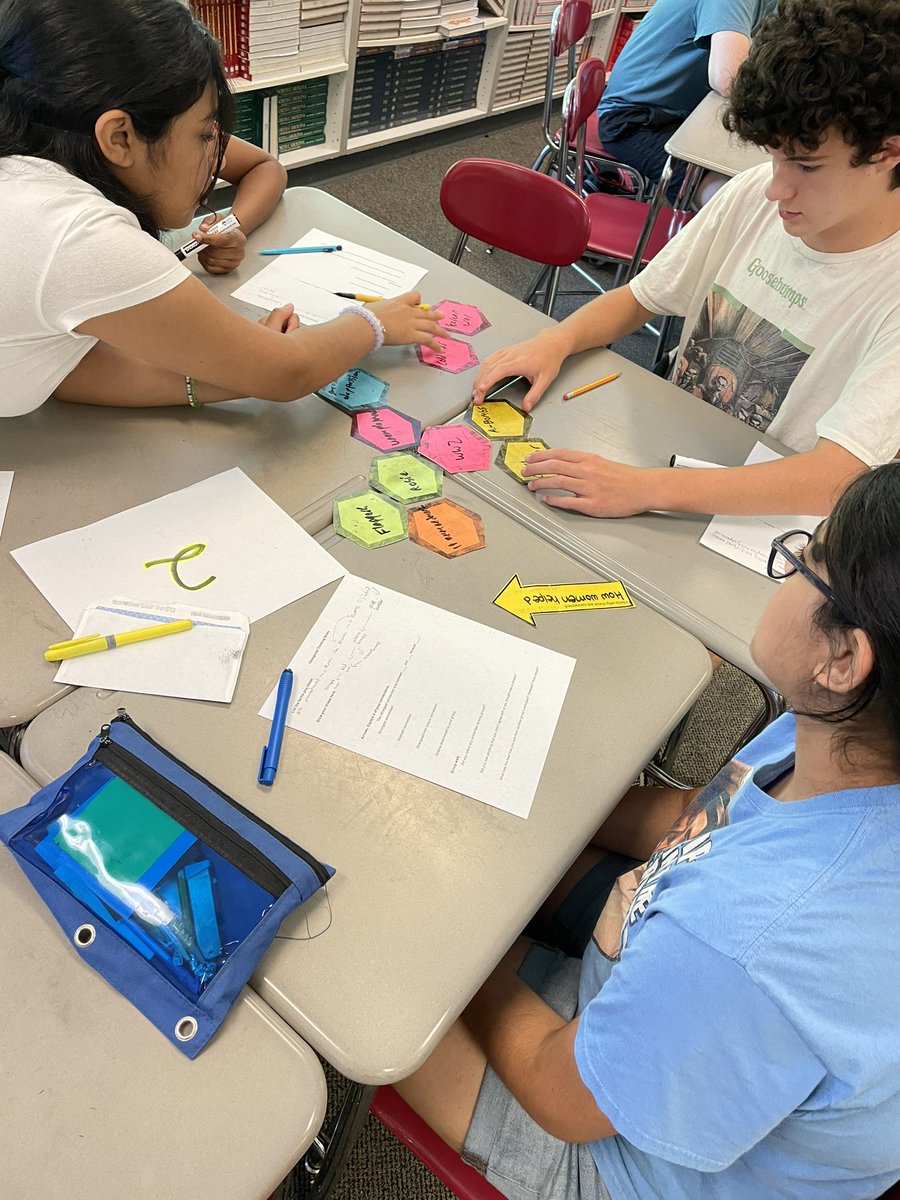 roberts16prez's tweet photo. Comparing decades- 20s vs 30s vs 40s vs 50s. Hexagonal thinking requires students to draw connections as a group. Thanks for the materials, Mrs. Howland! Fun Friday activity! #SalemProud @mrsjhowland @SalemBosh https://t.co/VZjr6s2byf