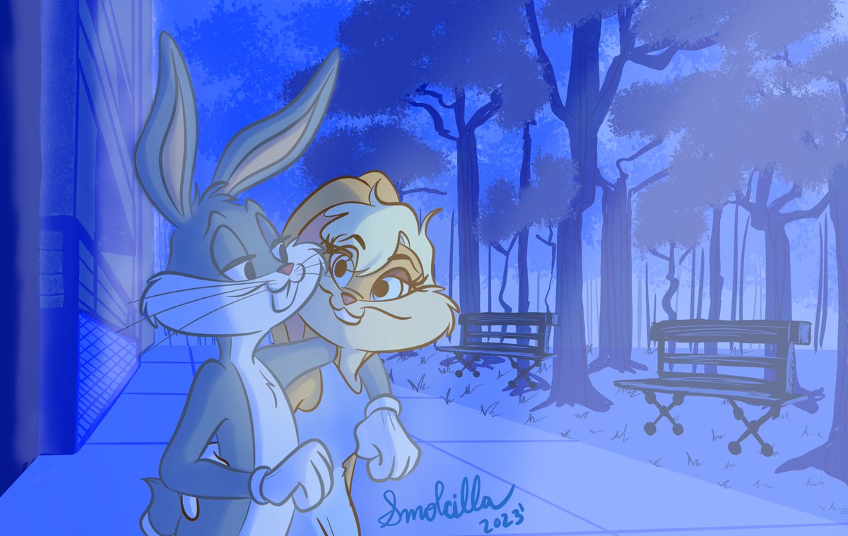 They love to watch the sunrise together ☀️🌇💙 #looneytunes #bugsbunny #lolabunny #fanart (sorry had to repost)