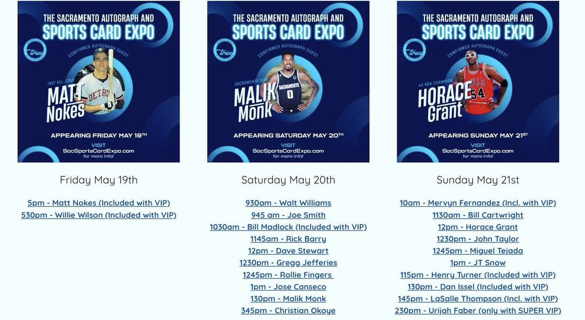 Times for next weekends show! 

**Malik Monk is at 1:30pm**
<a href="/TrueSportsCards/">True Sports Cards</a>