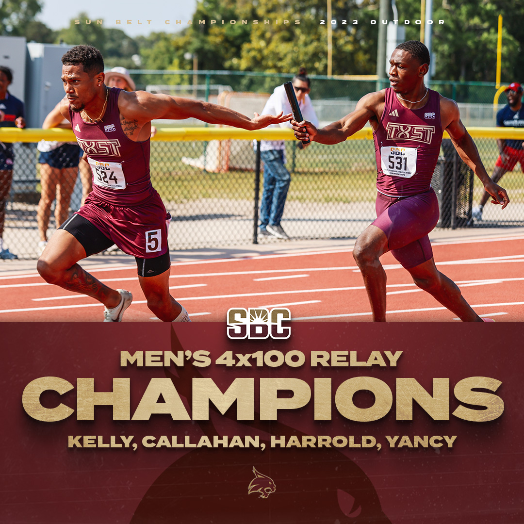 Conference Champions 🥇

Men's 4x1 won the #SunBeltTF title by .03 seconds with a time of 39.74

It's the first men's 4x1 conference title for the Bobcats since 2017

#EatEmUp