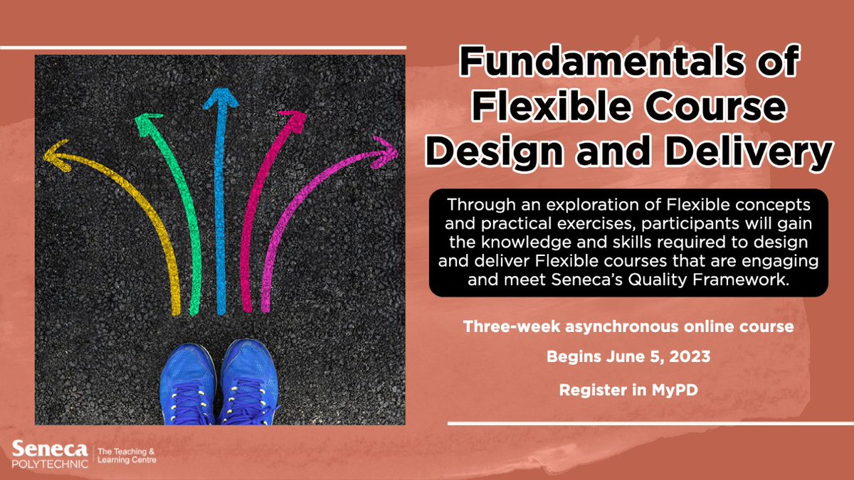 Seneca_TandL's tweet photo. In our Fundamentals of Flexible Course Design & Delivery #TLCcourse, you'll explore Flexible concepts & rethink traditional learning in Flexible mode that considers how students engage with you, the course content, & each other. It runs Jun5-23. #FacultyPD https://t.co/xXxF16fM5o https://t.co/41UrU7czrD