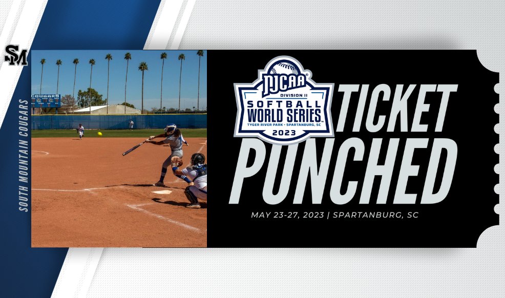 The Cougars 👊 their 🎟️ to the 2023 #NJCAASofball DII World Series!

South Mountain earned a spot in Spartanburg, SC by winning the West District.

njcaa.org/sports/sball/2…