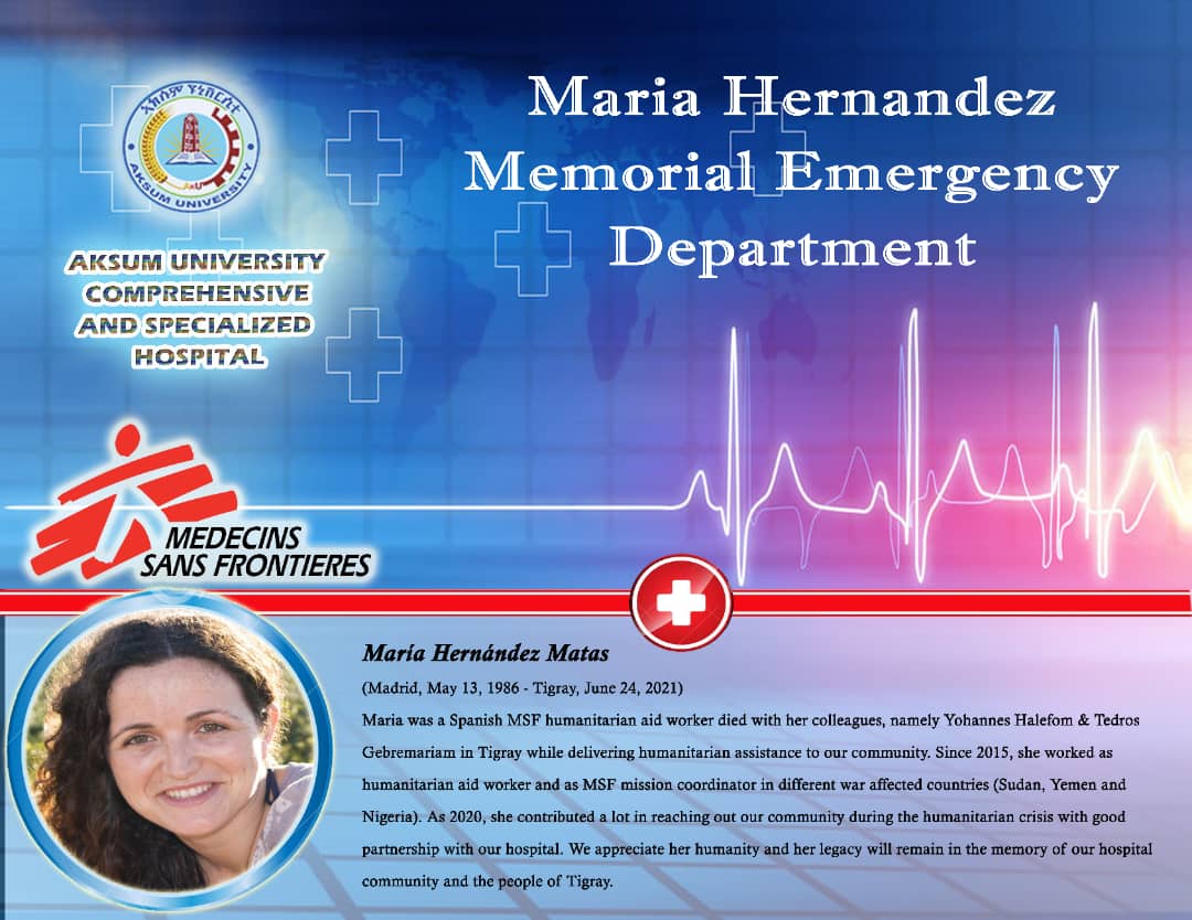 AksumHospi4940's tweet photo. 37 years back as of today a little angel Maria Harnadez  was born in the city of Madrid; On this special day, we are delighted to announce the naming of our hospital Emergency for Marias' memorial, recognition, &amp; ironic humanitarian contribution to our hospital &amp; the community. https://t.co/9x0bxtr5Vc