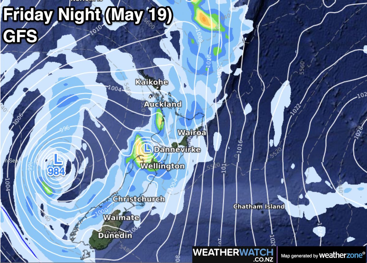 WeatherWatchNZ's tweet photo. 🌀There remains a lot of uncertainty about whether or not #NewZealand has a "storm" arriving late this coming week - or just a large low. Either way, warmer airflows and more rain return to #NewZealand.
#Autumn!
Compare #PredictWind Forecast Maps here: https://t.co/lKYq6tDJXX https://t.co/OA2ZYsiBER