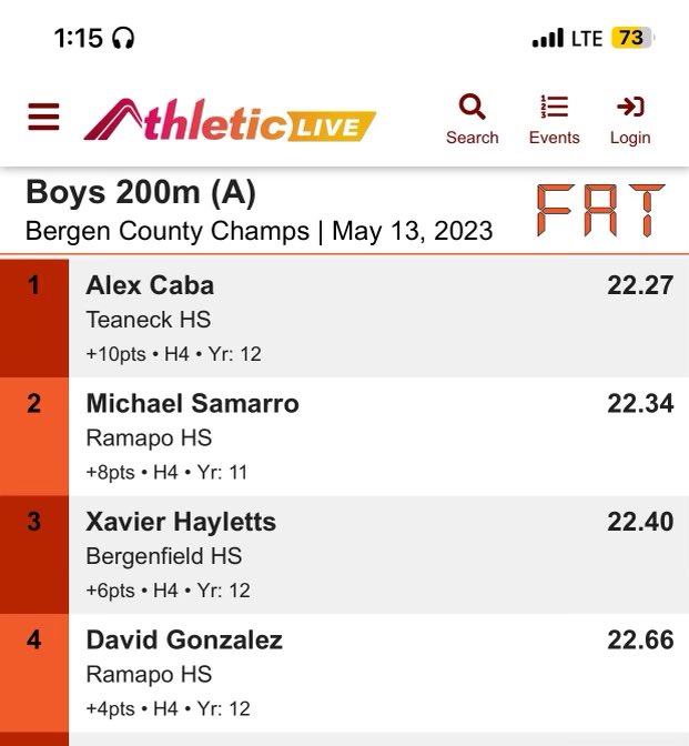 Bergen County Champ 200M Dash 🥇<a href="/TneckTFXC/">Teaneck HighwayMen/Women</a> <a href="/dbacks_academy/">Dbacks Academy</a>