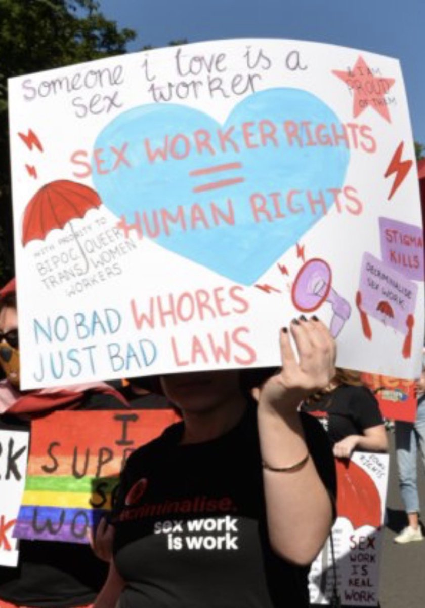 “Someone I love is a SWr and I am proud of them.”

“With respect to BIPOC, queer, trans, women workers”

Someone fabulous made this great sign and brought it along to our recent rally. 

We ❤️ it! 

#DecrimQLD #sexworkerrightsarehumanrights #nobadwhoresjustbadlaws
#stigmakills
