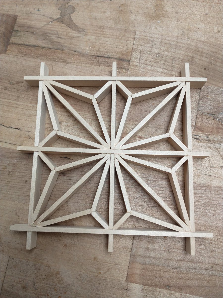 shskaercher's tweet photo. Tried my hand at Japanese Kumiko today at the Adirondack Folk School. This traditional pattern is called the Asanoha. Each piece is individually cut and beveled. Lots of geometry in this #mathart https://t.co/49js218P34