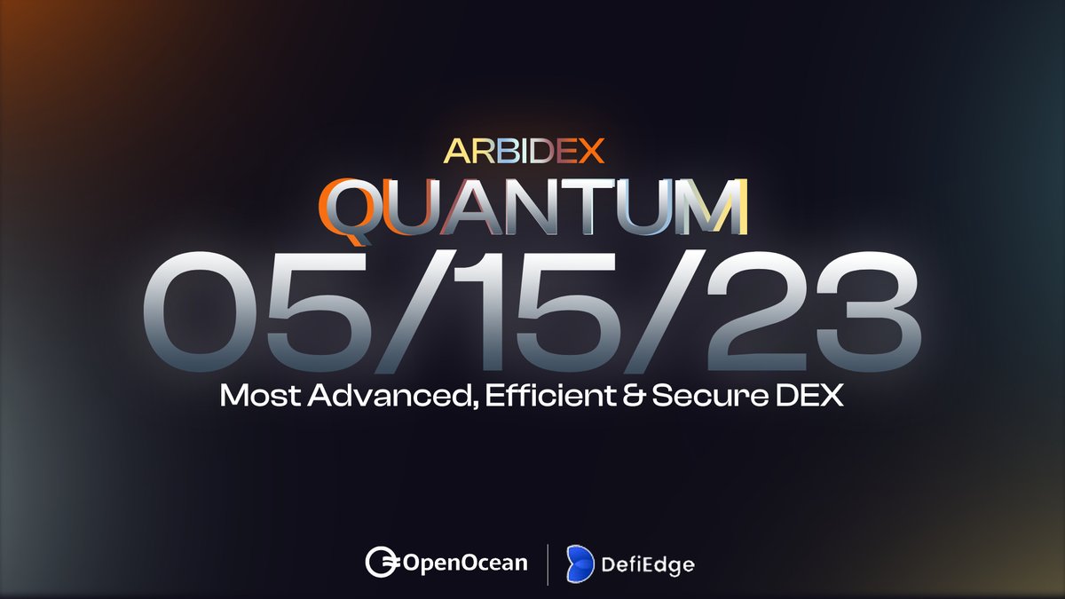 ArbidexFi's tweet photo. 🚀 Quantum is launching 05/15/23!

💎We're are set to disrupt the #DEX space on #Arbitrum! Experience our sleek UI, Smart Order Router with @OpenOceanGlobal , and @DefiEdge -powered ALM strategies. 

💰Also, Lowest Fees on #Arbitrum, of which 100% goes to $ARX  in Real Yield !! https://t.co/Q3Ns4RxAN8
